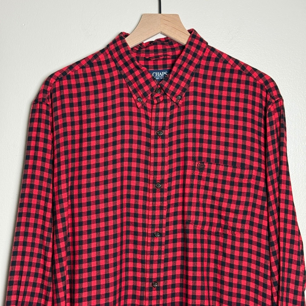 Chaps Mens Button Down Shirt XL Black Red Plaid Cotton Modal Flannel Cabincore